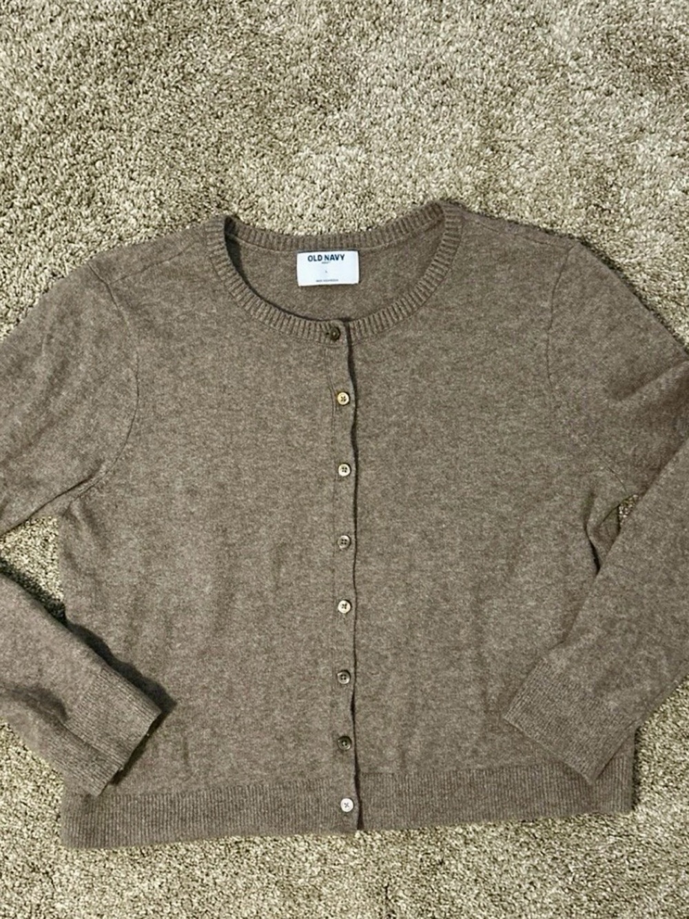 Old Navy Women's Brown Button-Up Crewneck Sweater